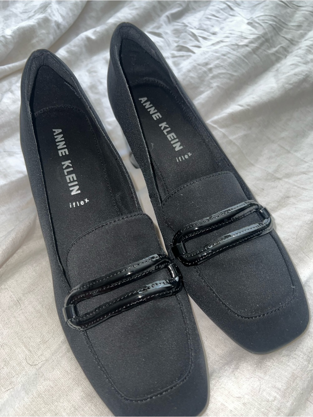Anne Klein Black Loafer Flats with Patent Trim